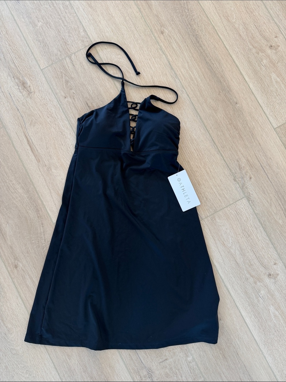 Athleta Black halter Lace-Up Swim Dress